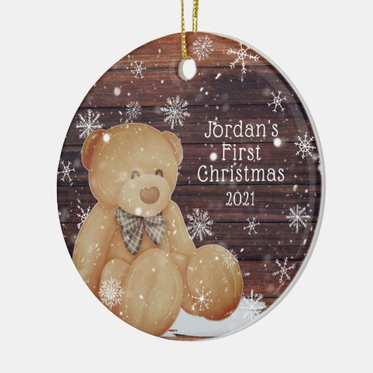 Niedlich BABY FIRST CHRISTMAS Teddy Bären Holzschn Keramik Ornament (Links)