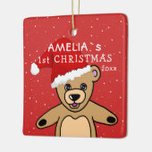 Niedlich Baby First Christmas Teddy Bear Weihnacht Keramikornament (Links)