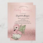 Niedlich Baby Flamingo Rose Gold Glitzer Baby Dusc Einladung (Vorne/Hinten)