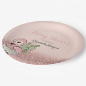 Niedlich Baby Flamingo Rose Gold Glitzer Pappteller (Schrägansicht)