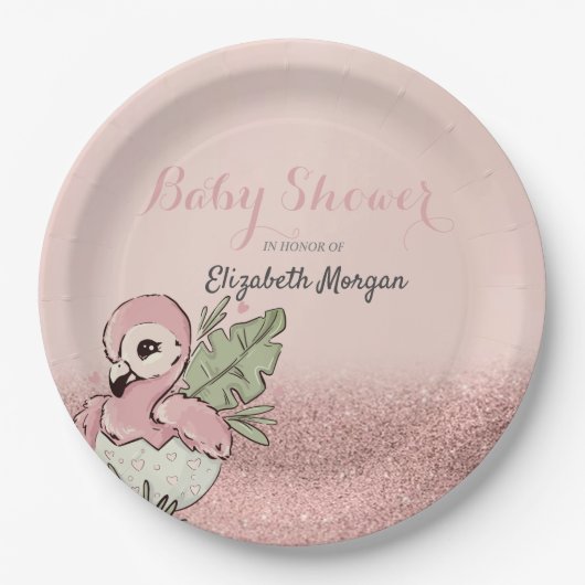 Niedlich Baby Flamingo Rose Gold Glitzer Pappteller (Vorderseite)