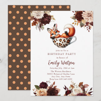 Niedlich Baby Fox | Birthday Tee Party Einladung