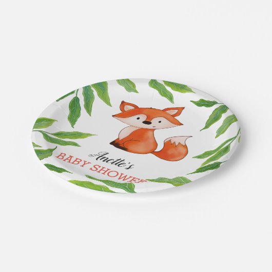 Niedlich Baby Fox | BLÄTTER | Woodland Babydusche Pappteller (Schrägansicht)