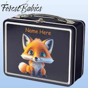 Niedlich Baby Fox kids Wildlife Animal Cartoon Gra Metall Brotdose