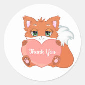 Niedlich Baby Fox mit Herz Danke Classic Round S Runder Aufkleber (Vorderseite)