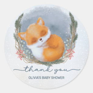 Niedlich Baby Fox Snowly Winter Baby Dusche Danke Runder Aufkleber