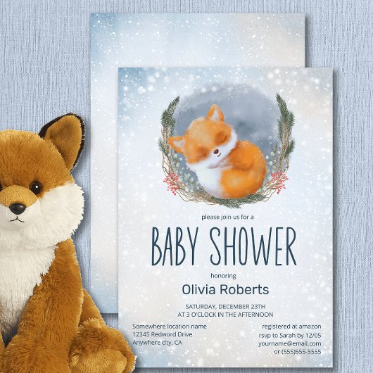 Niedlich Baby Fox Snowly Winter Baby Dusche Einladung