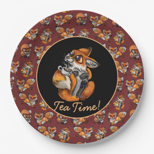 Niedlich Baby Fox Tea Time! Pappteller (Vorderseite)