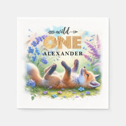 Niedlich Baby Fox Wild One Birthday Paper Napkin Serviette (Vorderseite)