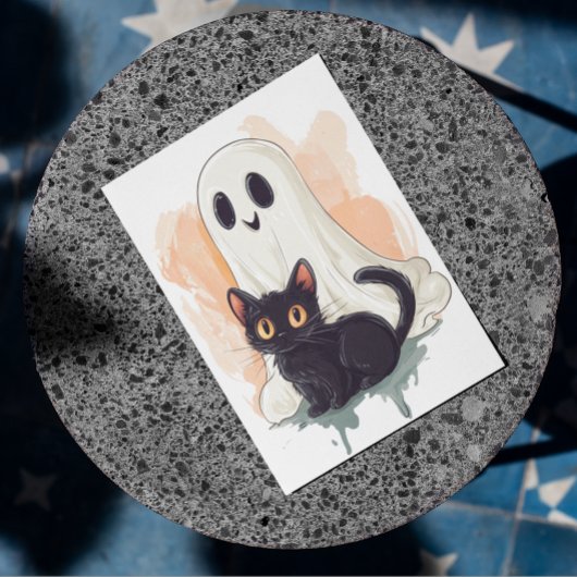 Niedlich Baby Ghost Black Kitten Halloween Postkarte