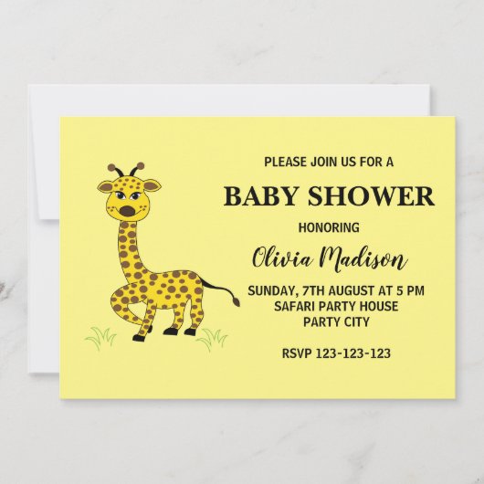 Niedlich Baby Giraffe Girl Babydusche Einladung (Vorderseite)