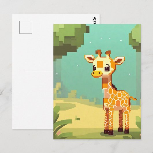 Niedlich Baby Giraffe Pixel Art Postkarte (Vorne/Hinten)