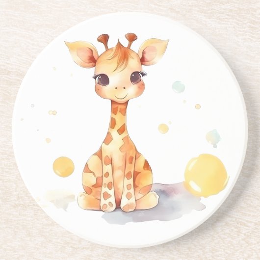 Niedlich Baby Giraffe Sandstone Untersetzer (Vorne)