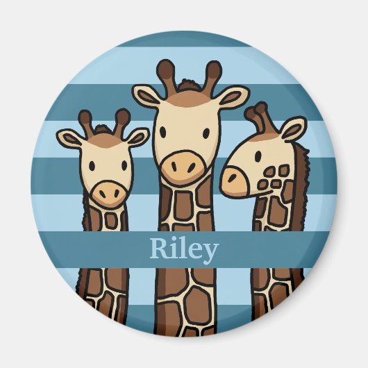 Niedlich Baby Giraffe Trio, Name des Kindes hinzuf Magnet (Vorne)