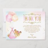 Niedlich Baby Girl Bear Balloons Babydusche Sprink Dankeskarte (Vorderseite)