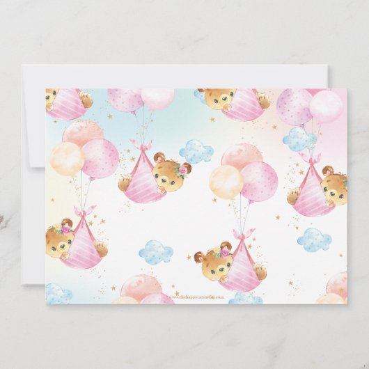 Niedlich Baby Girl Bear Balloons Babydusche Sprink Dankeskarte (Rückseite)
