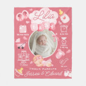 Niedlich Baby Girl Birth Stats Pink Neugeborene Mo Fleecedecke (Vorderseite)