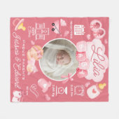 Niedlich Baby Girl Birth Stats Pink Neugeborene Mo Fleecedecke (Vorderseite (Horizontal))