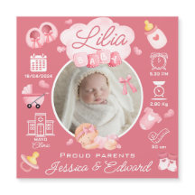 Niedlich Baby Girl Birth Stats Pink Neugeborene Mo