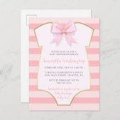 Niedlich Baby Girl Blush Pink Bow & Gold Baby Dusc Einladungspostkarte (Vorne/Hinten)