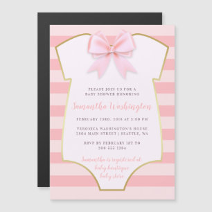 Niedlich Baby Girl Blush Pink Bow & Gold Baby Dusc Magneteinladung