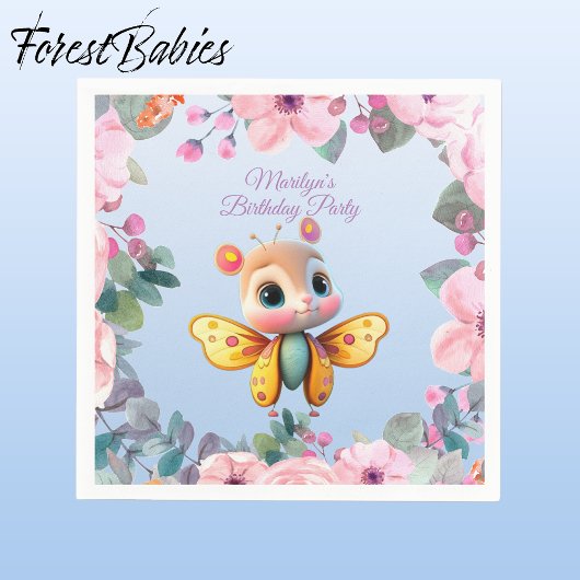 Niedlich Baby Girl Butterfly Pink Floral Kind Gebu Serviette