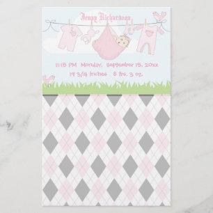 Niedlich Baby Girl Clothes Line Briefpapier