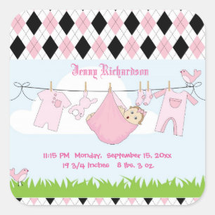 Niedlich Baby Girl Clothes Line Quadratischer Aufkleber