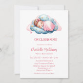 Niedlich Baby Girl Cloud Nine 9 Babydusche Einladung (Vorderseite)