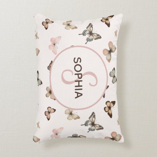 Niedlich Baby Girl Custom Monogram Butterfly Muste Dekokissen (Vorderseite(Vertikal))