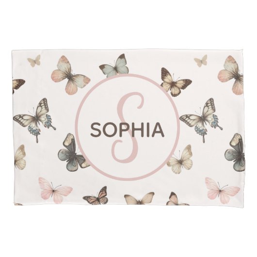 Niedlich Baby Girl Custom Monogram Butterfly Muste Kissenbezug (Vorderseite)