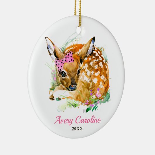Niedlich Baby Girl Deer Fawn Personalisiert Weihna Keramik Ornament (Rechts)