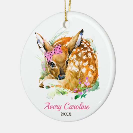 Niedlich Baby Girl Deer Fawn Personalisiert Weihna Keramik Ornament (Links)