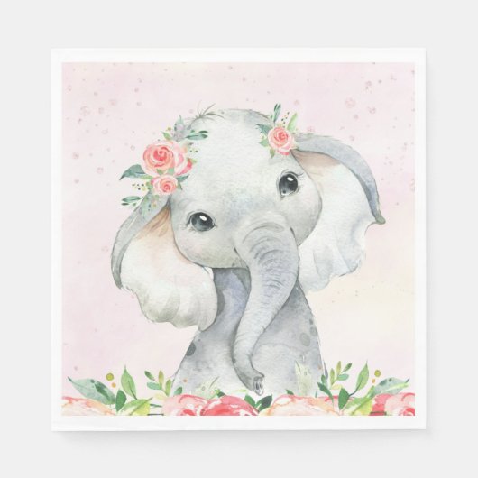 Niedlich Baby Girl Elephant Babydusche Napkins Serviette (Vorderseite)