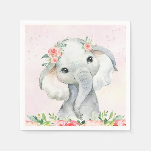 Niedlich Baby Girl Elephant Babydusche Serviette (Vorderseite)
