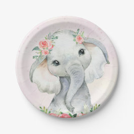 Niedlich Baby Girl Elephant Babyduschplatte Pappteller