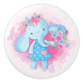 Niedlich Baby Girl Elephant Blume Pink Bow Cartoon Keramikknauf (Vorderseite)