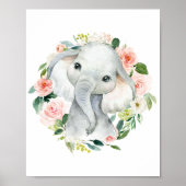 Niedlich Baby Girl Elephant Floral Poster (Vorne)