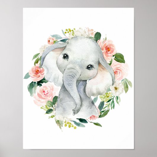 Niedlich Baby Girl Elephant Floral Poster (Vorne)
