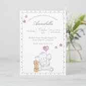 Niedlich Baby Girl Elephant und Balloon Wassercolo Einladung (Stehend Vorderseite)