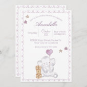 Niedlich Baby Girl Elephant und Balloon Wassercolo Einladung (Vorne/Hinten)