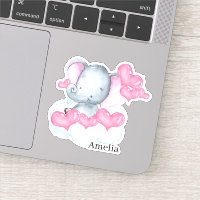 Niedlich Baby Girl Elephant und rosa Liebe Herz Vi