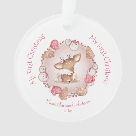Niedlich Baby Girl First Christmas Rosa Name Ornam Ornament (Vorderseite)