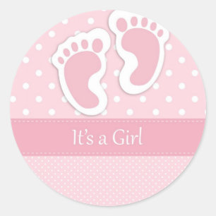 Niedlich Baby Girl Footprints Adable Pattern Dusch Runder Aufkleber