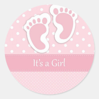 Niedlich Baby Girl Footprints Adable Pattern Dusch Runder Aufkleber