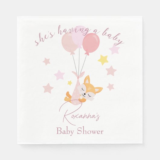 Niedlich Baby Girl Fox und Balloons Serviette (Vorderseite)