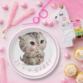 Niedlich Baby Girl Kitten Hand Drawn Pink Typograf Pappteller (Party)