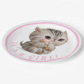 Niedlich Baby Girl Kitten Hand Drawn Pink Typograf Pappteller (Schrägansicht)