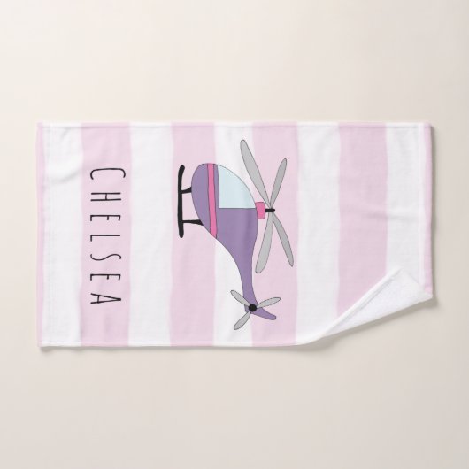 Niedlich Baby Girl Lila Helicopter & Name Badhandtuch Set (Handtuch)