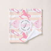 Niedlich Baby Girl Mit Monogramm Pattern Badhandtuch Set (Waschlappen)